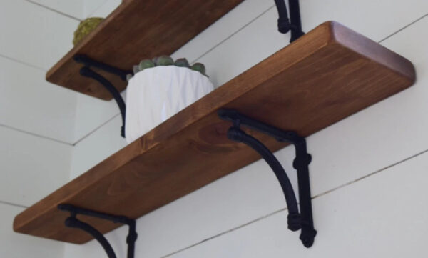 Burly (1.25" thick) 6" Nominal Depth Wood Shelf with Black Corbel Brackets - Image 2