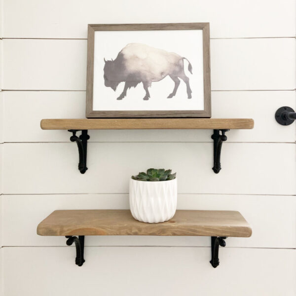 Burly (1.25" thick) 6" Nominal Depth Wood Shelf with Black Corbel Brackets - Image 3